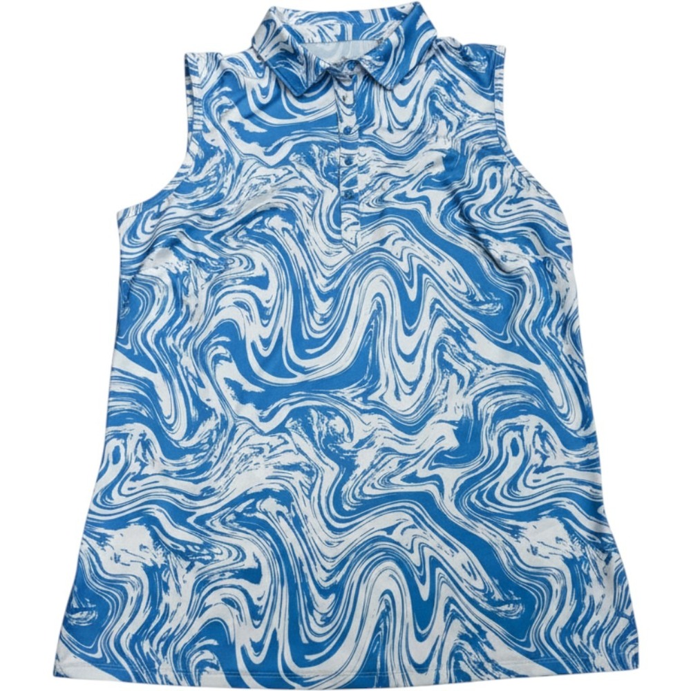 PUMA (Blue) Sleeveless Swirl Print Golf Polo Women Large